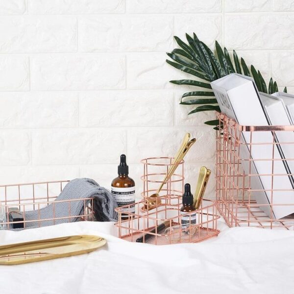 Nordic Rose Gold Metal Storage Basket - Image 3