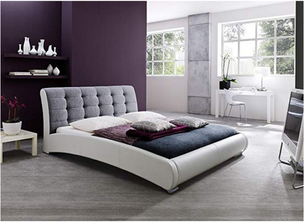 Guerin Contemporary Faux Leather Fabric Two Tone Upholstered Grid Tufted Platform
