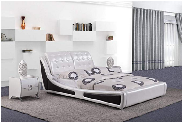 Container Direct B8048-EK Eastern King Platform Bed, Pearl White/Black