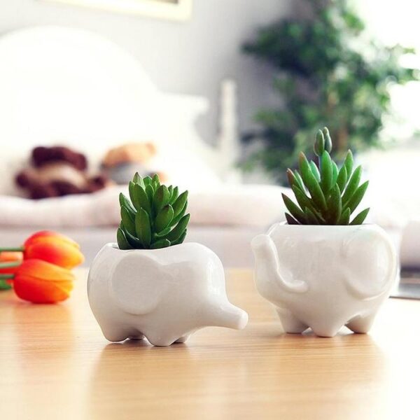 Elephant Ceramic Flower Pot with Tray - Image 2